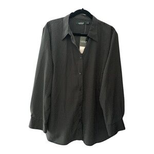 Lauren Ralph Lauren Black White Polka Dot Button Front Blouse 2X NWT